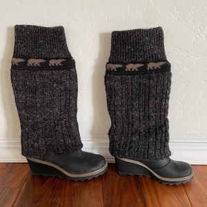 Sorel cable knit leg warmer wedge winter boots 7.5